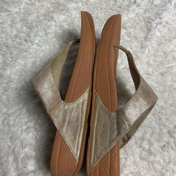 Fitflop Lulu faux leather reptile print gold tone wedge thong sandals size 11 - Picture 4 of 11